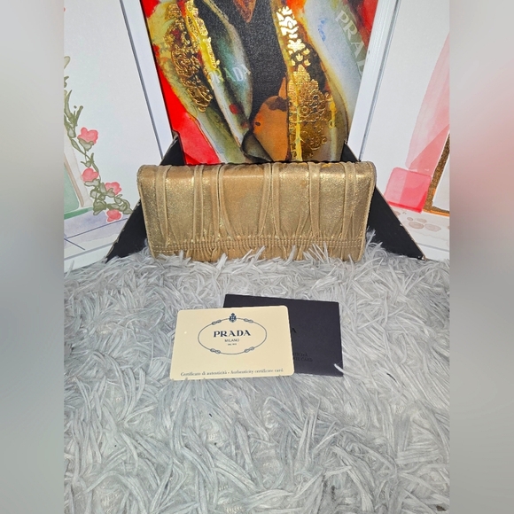 Prada Gold Leather ✨️ Nappa Gaufre Continental Long Wallet (EUC)(COA CARD) - Picture 12 of 12